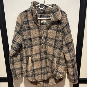 Abercrombie & Fitch Plaid Sherpa Hoodie - Tan and Black